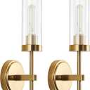 WILON Gold Wall Sconces Set of 2, Vanity Lights for Bathroom Sconces Wall Lighting with Clear Glass Shades, Vintage Antique Brass Wall Lamp for Mirror Bedroom Living Room Bedside Hallway