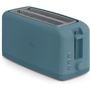 Bella 4 Slice Slim Toaster, Fits-anywhere Kitchenware, 6 Setting Shade Control with Reheat & Cancel Buttons, Fits Sourdough, 10 Long Slot, Anti Jam & Auto Shutoff, 900 Watt, Surf