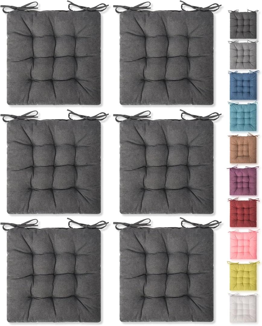 SQUARE MOON 6 Pack Polyester Pillow, Furniture Cushion for Indoor, Outdoor Dining Chair, Office Chair, Desk Chair - 16x16 inches, Dark Grey, Plush, Fade-Resistant