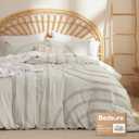 Bedsure Cotton Duvet Cover Queen Size - Tufted Arch Design Duvet Cover Set, 3-Piece Soft and Breathable Boho Bedding Set for All Seasons (Linen Color, Queen, 90"x90")