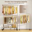 HYSEYY Heavy Duty Clothes Rack, Double Rod Clothing Rack for Hanging Clothes, Rolling Garment Rack, Adjustable Freestanding Wardrobe Closet Coat Rack for Bedroom Laundry Living Room, Silver