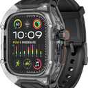 VeveXiao Transparent Designer Rugged Case with Band Compatible with Apple Watch Ultra 3/Ultra2 49mm Band,Luxury Crystal Clear Military Protective Cover Bumper Tactical iWatch Ultra Strap