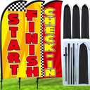 Buryeah 3 Sets Start Finish and Check-in Feather Flag 8 ft Start Advertising Banner Swooper Flag with Pole Kit and Ground Stake for Marathons and Special Events Outside, Red and Yellow