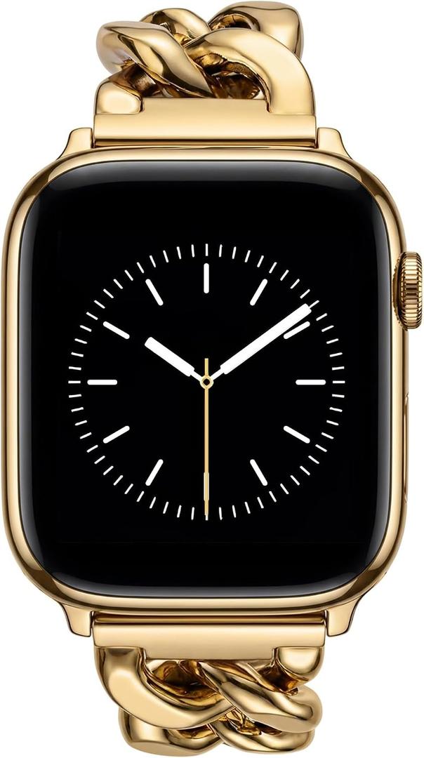 V.R.HOPE Gold Apple Watch Bands for Women, Designer Cowboy Chain Bracelet Strap Compatible with Apple Watch 38mm 40mm 41mm 42mm, Dressy Stainless Steel Metal Band for iWatch Series11/10/9/8/7/6/5/4/3/2/1/SE3(Gold)