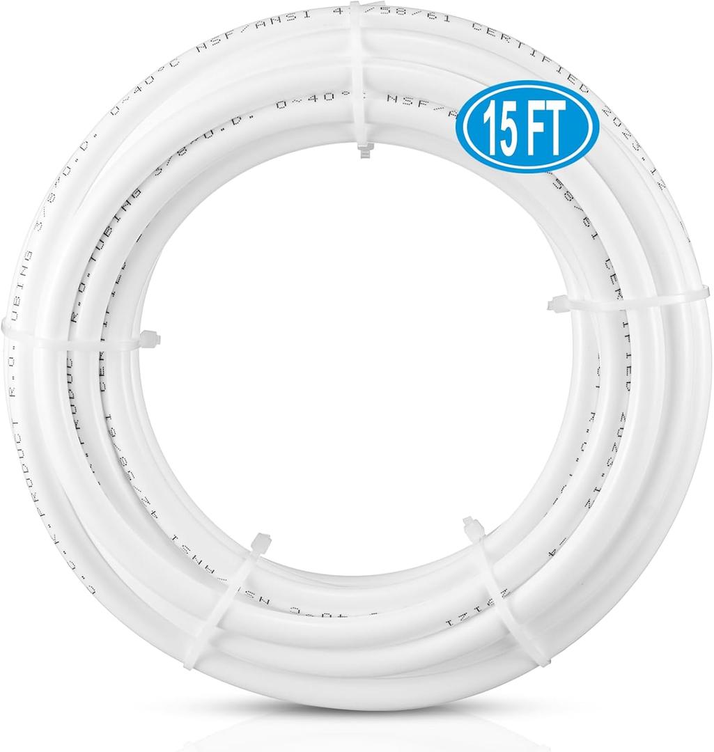 15FT 3/8 Inch O.D.RO Water Tubing,NSF Certified Water Line for RO(Reverse Osmosis) Water Purifier Filter System,BPA free Flexible Tubing(White)