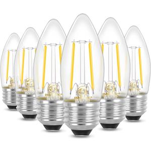 Energetic B10 B11 LED Filament Bulb E26 Candelabra Medium Base 4000K Cool White, 4W(40W Equivalent) 300 Lumens Dimmable Decorative Candle Light Bulb, Pack of 6
