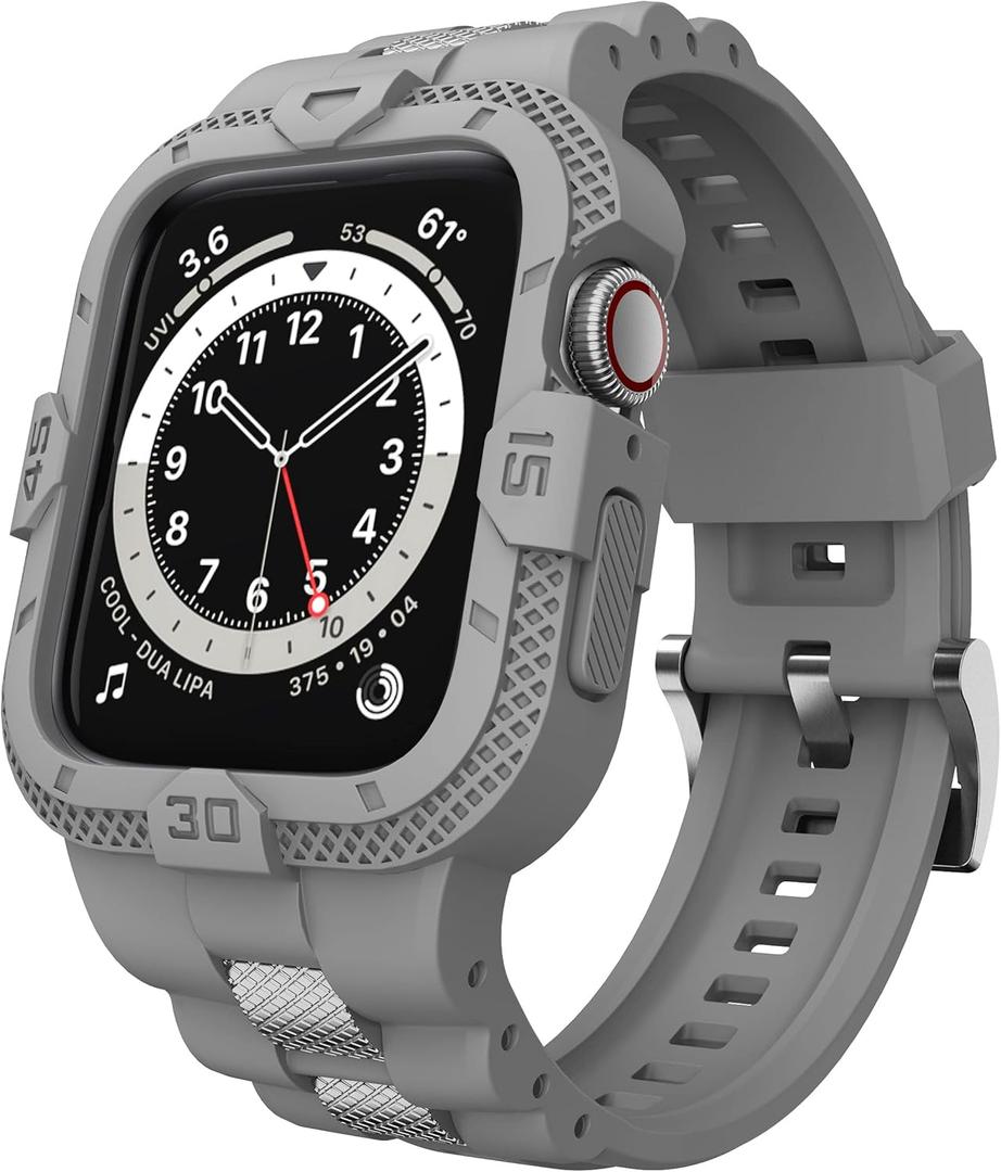 GELISHI Bands Compatible for Apple Watch Band 46mm 45mm 44mm 42mm, Men Sport Rugged Band with Protective Case for Watch Series 11 10 9 8 7/ SE 3/2/1/ Series 6 5 4 3 (Grey)