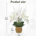 Hollyone 21.6" White Orchid Artificial Flowers Fake Orchid in Rattan Woven Vase Faux Orchids Phalaenopsis Arrangement in Pot for Office Table Centerpiece Shelf Wedding Indoor Outdoor Home Decor