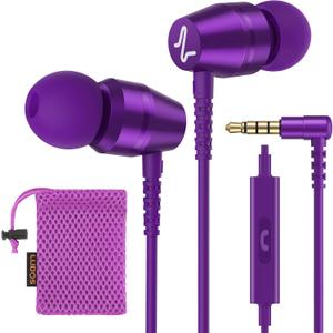LUDOS OMNITONE Wired Earbuds in-Ear Headphones, Earphones with Microphone, 3.5 mm Jack Corded Ear Buds, Videoconference for iPhone, Samsung, Laptop, Kids, School Students - Purple