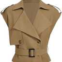 dGORGLITTER Women's Cropped Short Trench Coat Casual Dressy Belted Cap Sleeve Sleeveless Vest Coats Crop Going Out Jackets, M