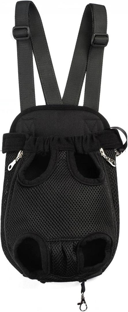 Pet Dog Puppy Cat Carrier Five Holes Backpack Double Shoulder Straps Canvas Cotton Front Chest Backpack Bag(Black, Large)