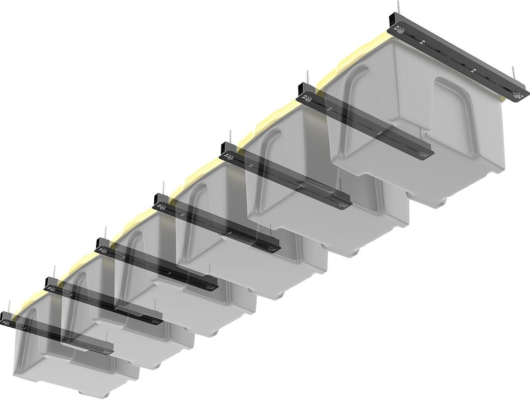 TORACK Garage Ceiling Bin Storage Rack, Adjustable Heavy Duty Overhead Tote Storage Rails(for 6 Bins, Bins are not included)