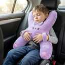 Kids Car Sleeping Pillow - X-Shaped Plush Animal for Neck & Back Support - Hands & Seat Belt Slot - Machine Washable & Compressible - Perfect for Car, Plane, Train, Boat & More - Purple