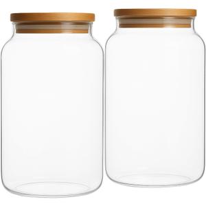 Large 1 Gallon Glass Large Jar with Airtight Bamboo Lid - High Borosilicate Canister for Kitchen Food Storage Organizing, Terrarium, Pantry Decorative Container & Laundry Room - Pack of 2