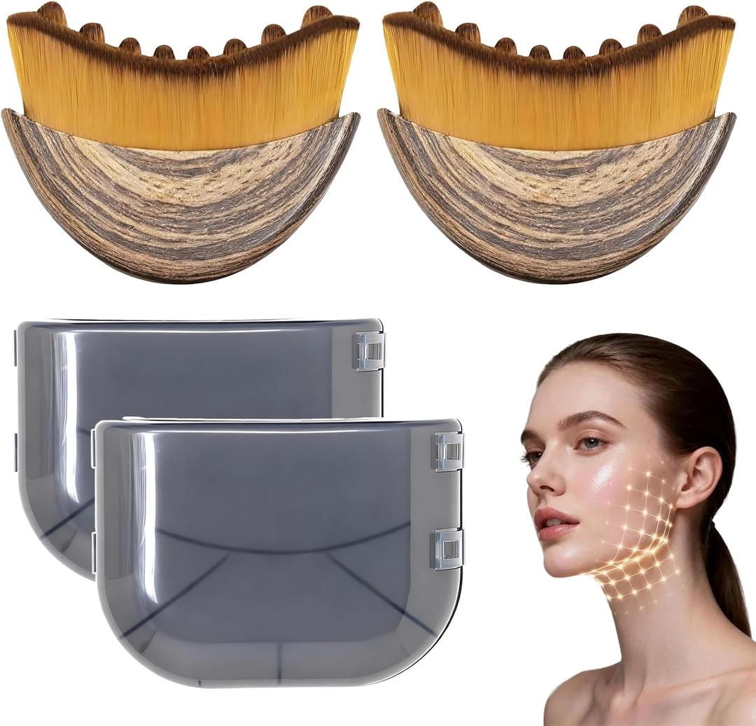 2Pcs Lymphatic Contour Face Brush, Lymphatic Drainage Massager with Super Soft Bristles, Face Sculpting Brush to Reduce Puffiness & Define Jawline, Dry Brush with Hypoallergenic Ergonomic