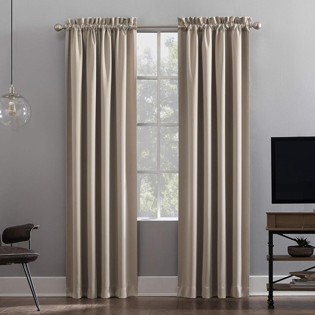 Sun Zero Oslo Theater Grade Extreme Total Blackout Rod Pocket Curtain Panel, 52" x 84", Stone