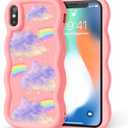 Compatible with iPhone Xs Max Case for Women Girls, Curly Wavy Frame with Cute Pattern, Aesthetic Slim Soft Silicone TPU Bumper Shockproof Phone Case for iPhone Xs Max - Galaxy Rainbow