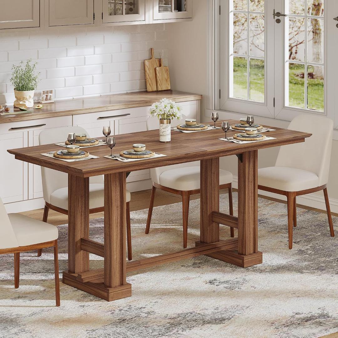 DWVO Farmhouse Dining Table for 6-8 People, 70" Long Kitchen Tables with Wooden Sturdy Legs, Large Rectangular Dinner Table for Kitchen, Dining Room, Living Room, Dark Walnut, 70 inches x 29.9 inches x 31.4 inches