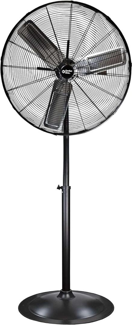 Comfort Zone Industrial Pedestal Fan, 30 inch, 3 Speed, High Velocity, Adjustable Height 56 to 76, Metal, Meets OSHA Standards, Airflow 36 ft/sec, Ideal for Garage, Workshop or Warehouse, CZHVP30