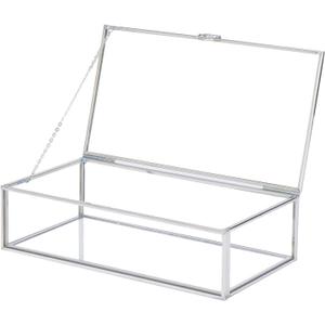 Vintage Glass Jewelry Box Keepsake Box with Hinged Lid, Great for Storage Trinket/Jewelry/Card/Photo, Stainless Steel Decorative Box for Dresser-15612EBXG (Small)