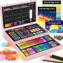 Caliart Art Supplies, 153-Pack Deluxe Wooden Art Set Crafts Drawing Painting Coloring Supplies Kit with 2 A4 Sketch Pads, Halloween Creative Gift Box for Adults Artist Beginners Kids Girls Boys (Pink)