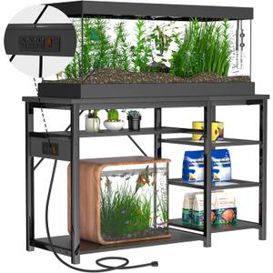 55-75 Gallon Fish Tank Stand: Heavy Duty Aquarium Stand with Power Outlets and Cabinet for Fish Tank Accessories Storage - Metal Frame, 1200LBS Capacity, Suitable for Fish & Reptile Terrariums