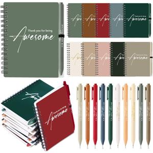 Honoson 10 Sets Spiral Notebook Sets Bulk Thank You Gift for Employee Appreciation Thank You for Being Awesome Inspirational Notepads with Bamboo Pen for Teacher(Bright Morandi Color)