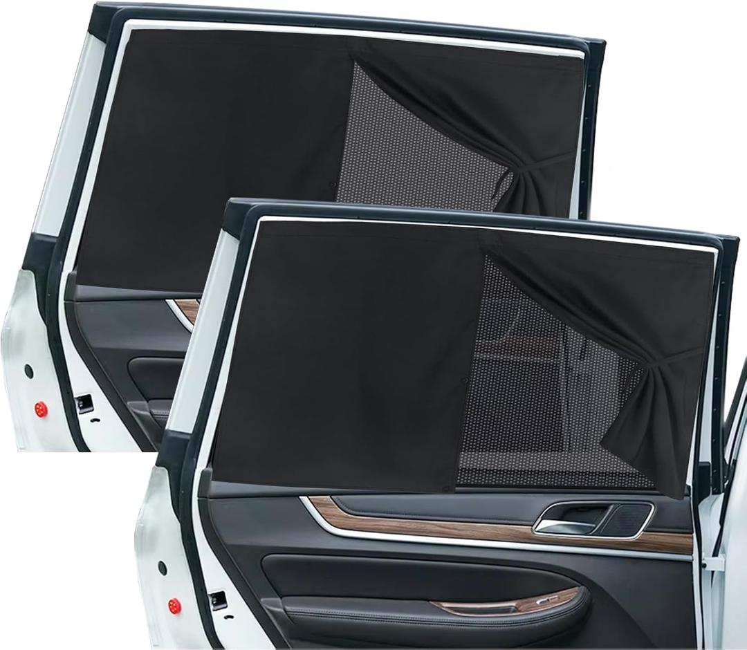 2PCS Car Side Window Shades, Magnetic Double Layer Car Sun Shade for Privacy Block Heat UV Full Shade & Half Shade Options, Vehicle Back Window Curtain for Baby & Kids