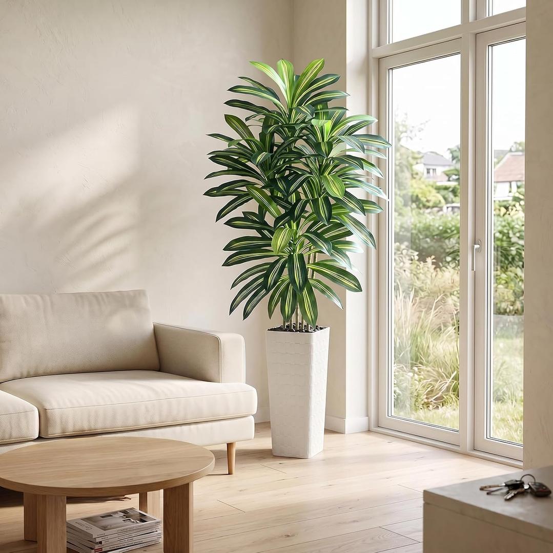Artificial Dracaena Tree, 7FT Faux Plants Indoor White Planter