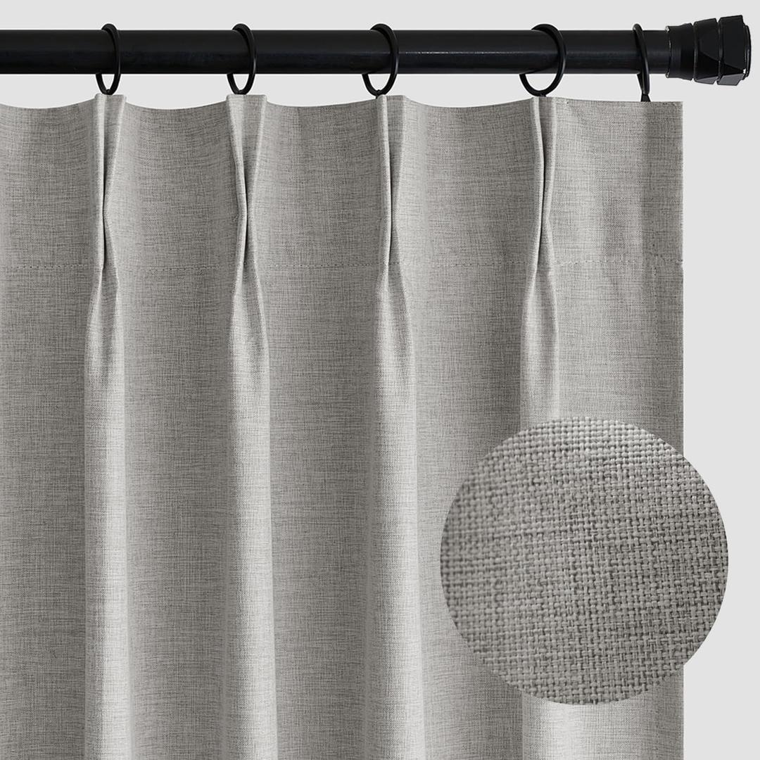 MIULEE 84 Inch Long Pinch Pleated Curtains Blackout, Linen Pinch Pleat Curtains with Hooks Thermal Insulated Light Blocking Window Drapes for Living Room Bedroom Track 2 Panels Light Grey
