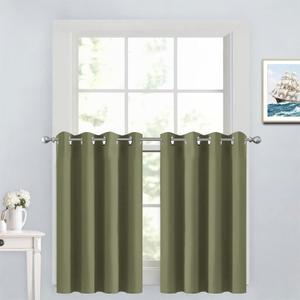 Yakamok Window Treatment Kitchen Drapes - Plain Solid Grommet Top Short Curtains for Kitchen Window(52Wx36L, Sage, 2 Panels)
