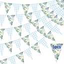 Gilprop 5 Pcs 49 ft Hydrangea Gingham Banner Blue White Flora Checkered Party Decoration Spring Pennant Garlands Paper Triangle Flag for Bridal Baby Shower Garden Wedding Birthday Tea Party Supplies