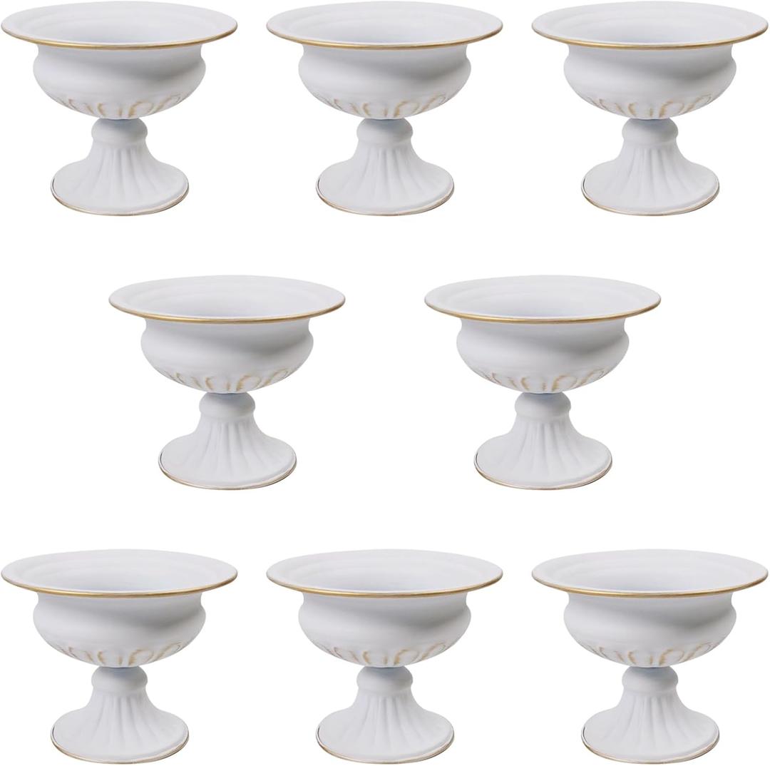 8Pcs Metal Flower Vase, 4.72in Height Gold Wedding Centerpiece Indoor Table Decoration Centrepiece Flower Arrangement Planter for Birthday Wedding Home Decoration (White)