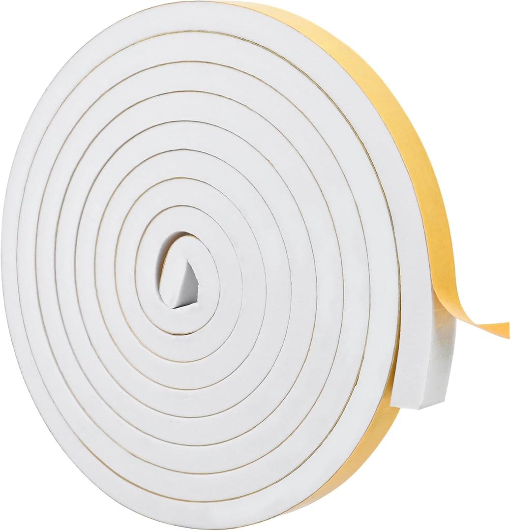 ToLanbbt White Door Window Weather Stripping Self Adhesive Foam Tape High Density Foam Sealing Strip Window Insulation Weatherproof Gasket Tape for Doors and Windows (1/2" W X 1/2" T X 16.5')
