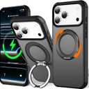 UMIONE 360 Rotatable Magnetic Ring Design for iPhone 17 Pro, Built-in Invisible Loop Stand, Compatible with Magsafe, Translucent Ultra Slim Military Grade Shockproof Case - Black