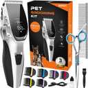 Dog Grooming Kit Low Noise, Cordless 4 in 1 Dog Clippers for Grooming Rechargeable Pet Cat Hair Trimmer with 2 Speed,6 Guards, Scissors, Comb for Small Medium Large Pets Dogs Cats Thick Hair Sliver (Whisper-quiet Light Sliver)