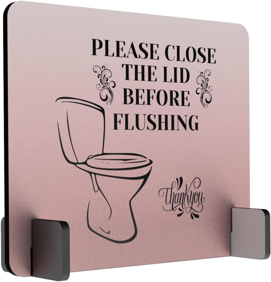 Elegant Free-Standing Bathroom Sign | Polite Reminder: Close Toilet Lid Before Flushing | Hygienic & Stylish Aluminum Design | Easy Setup