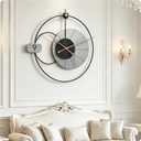 26"X25" Large Metal Wall Clock for Living Room Decor, Silent Battery Operated Asymmetric Bauhaus Clock, Minimalist Black Grey Geometric Iron Art Clock with Wooden Hands for Kitchen Bedroom Dining Room