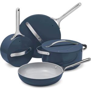 Caraway Nonstick Ceramic Cookware Set (12 Piece) Pots, Pans, Lids and Kitchen Storage - Non Toxic - Oven Safe & Compatible with All Stovetops - Navy