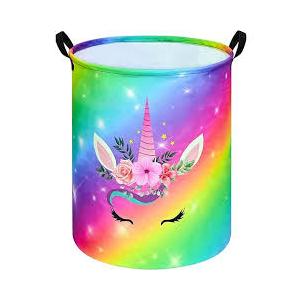 Unicorn Laundry Basket Hamper Large Sized Round Storage Basket Waterproof Bin Collapsible Laundry Basket for Room Organizer, Bedroom Nursery Playroom Clothes (43.3L+62.9L)