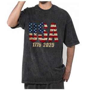 4th of July USA Shirts for Men - 2025 Oversized Crewneck American Flag USA 1776-2025 Shirts Large