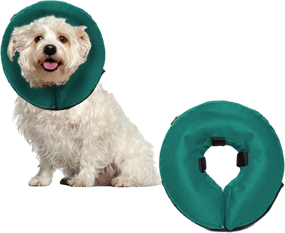 ZenPet Protective Inflatable Recovery Collar for Dogs and Cats (Teal) - Soft Pet Cone Does Not Block Vision E-Collar - Designed to Prevent Pets from Touching Stitches, Wounds and Rashes (Small)