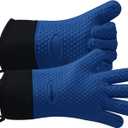 GEEKHOM BBQ Gloves Heat Resistant Oven Mitts - Silicone Grilling Gloves with 13.7" Arm Protection - Waterproof Pot Holder Non-Slip for Men & Women, Kitchen Outdoor Cooking, Baking, Camping, Royal Blue (One Size Fits Most)