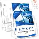 2 Pack Acrylic Brochure Holder 8.5 x 11, 2 Tier Brochure Display Stand with Removable Divider for 4 x 9 inches Trifold Pamphlets, acrylic flyer holder 8.5 x 11 Stands for Flyer, Pamphlet, Magazine
