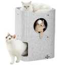 ABCPET Cat House for Indoor Cats, Cat Condo Cat Bed Cave, Felt Cats Hideaway Condo with Resistant Scratching Freedom Kitten Cube & Hanging Ball, Light Gray