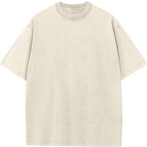 Men's Cotton T-Shirts Oversized Unisex Short Sleeves Casual Loose Wash Solid Basic Tee Tops (Medium, Beige)