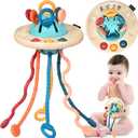 Baby Sensory Montessori Teething Toys for 24 Months, Pull String Silicone Teething Toy for 2 3 Year Old, Sensory Development Toddler Travel Toys for 2-3 Year Old Boy Girl Birthday Gifts (White)