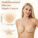 Tucnoeu 2 Pairs Reusable Nipple Covers for Women, Adhesive Silicone Bra Pasties for No Show Strapless Dress, Cream Color, Fits A-C Cups