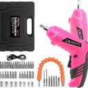 Cordless Power Screwdriver Electric Screwdriver Rechargeable Set, Battery Powered Screwdriver Kit Including 49pcs Bits, Pivoting Handle and LED Lights Small Drills Cordless (Pink)