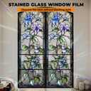 Floral Window Privacy Film Stained Glass Style Static Cling Sparkle Windows Sticker Non Adhesive Privacy Film Reusable Decorative for Room 17.5 x 39.3in (Flower 2)